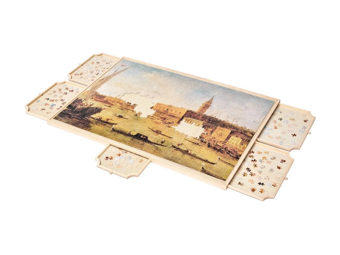 Gondola 2000 Piece Rotating Puzzle Board with Drawers and Cover, 28.5"x40.1"Portable Wooden Jigsaw Puzzle Table for Adults Portable, Lazy Susan Spinning Boards Birthday Gift for mom
