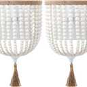 VILUXY Bohemia Wood Beaded Wall Sconces Bedside Antique Rustic Wall Sconce Lighting Fixture White Finishing for Bedroom, Hallway, Entryway, Passway, Bathroom, Vanity 2 Pack