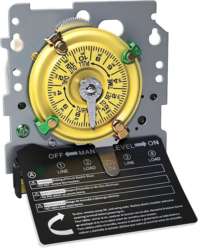 Pool Timer Mechanism Only, Pool Pump Timer,, 24 Hour 12 ON/Off for Pool Pump, Heavy-Duty Mechanical Time Switches,Time Switch Mechanism Only