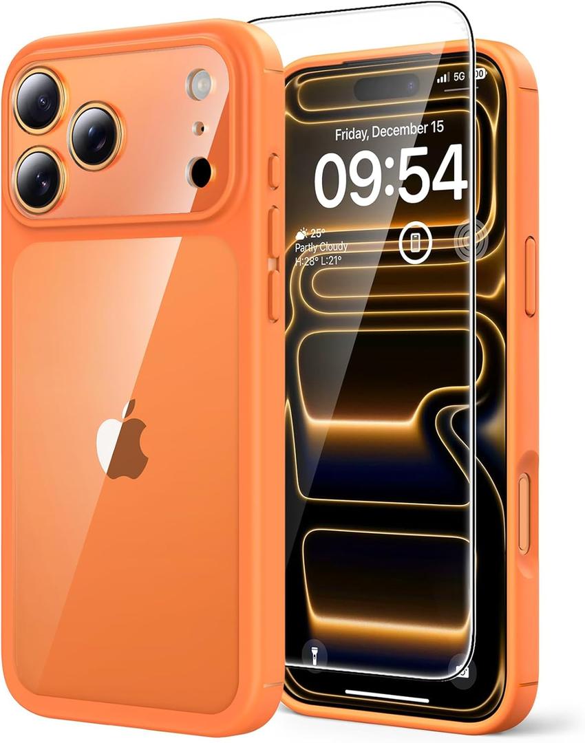 TAURI for iPhone 17 Pro Max Case, Full Camera Protection with Screen Protector, Anti-Yellowing Military-Grade Protection Shockproof Slim Phone Case for iPhone 17 ProMax, Orange