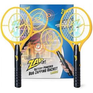 ZAP iT! 4, 000 Volt Electric Handheld Bug Zapper Racket - USB Rechargeable Indoor Safe Mosquito Zapper and Fly Swatter for Indoor and Outdoor Use - 2 Pack (Large, Yellow)