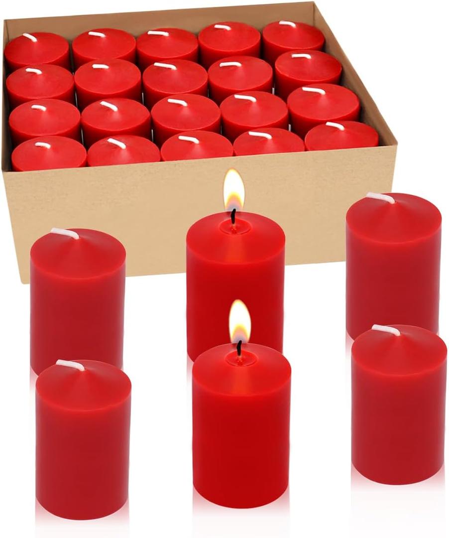 15 Hour Red Votive Candles, Unscented 1.5 Inch Diameter Wax Candles for Wedding, Party & Home, 1.5"D x 2.25"H