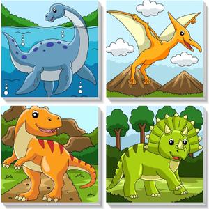 3 Pack Dinosaur Paint by Number for Kids with Wooden Frame,3 Dinosaurs Canvas Paints by Number Canvas, Dinosaur Gifts for Kids Easy Paint with Numbers DIY Acrylic Oil Painting Kits for Home Wall Decor