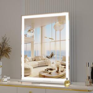 BEAUTME Vanity Mirror 22.4x28.1 Inch,Makeup Mirror with Lights,Hollywood Mirror,LED Mirror for Bedroom,Aluminium Frame,Tabletop/Wall Mount,Horizontal/Vertical,Silver