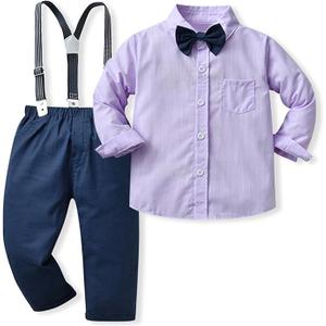 Boys Clothes Set Toddler Gentlemen Wedding Suit Long Sleeve Bowtie Formal Dress Shirts Suspenders Pants Outfits