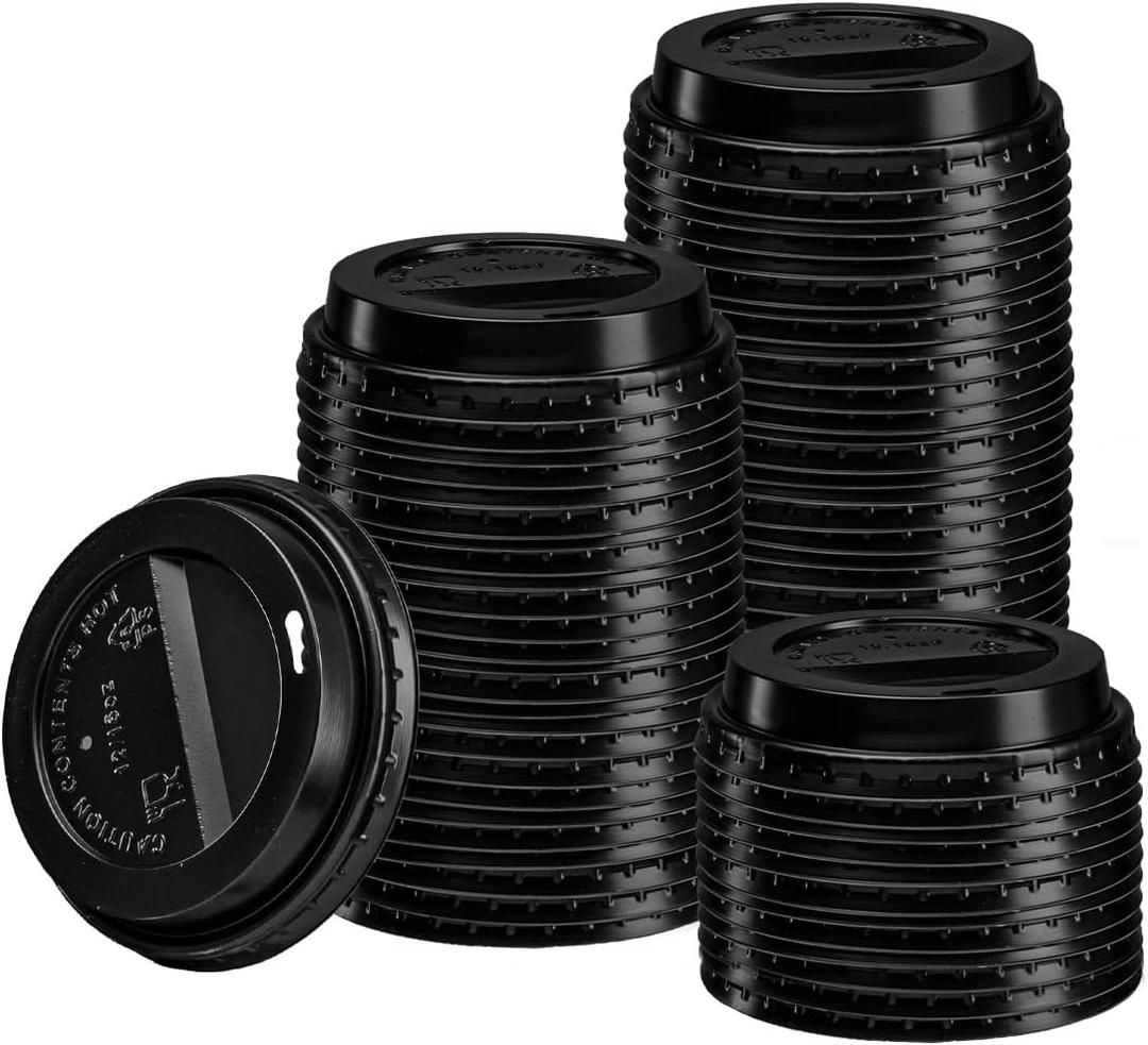 GUSTO [100 Count] Disposable Plastic Dome Lids for 10, 12, 16, & 20 oz. Paper Hot Coffee Cup - Black (Formerly Comfy Package)