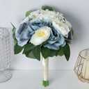 Set of 2 Bridesmaid Bouquets, 11 Inch Wedding Bouquets for Bridesmaids Artificial Flower Bouquets for Wedding Ceremony Bridal Shower Decorations - Dusty Blue & White