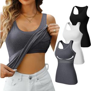 V FOR CITY Racerback Tank Tops for Women with Shelf Bra Cotton Wide Strap Camisole Yoga Cami Shirts 3 Pack, M