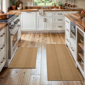 MatEssenz Cotton Blend Kitchen Rug Set 2 Piece, American Country Woven Runner Rug and Doormat, 20"x48"+20"x30", Rustic Farmhouse Washable Area Rugs for Kitchen, Laundry, Entryway
