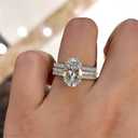 925 Sterling Silver Shiny Full Diamond Gemstone Ring 18K Gold 3PCS Oval Cut 3ct Cubic Zirconia Promise Rings CZ Diamond Multi Row Ring Eternity Engagement Wedding Band Ring Sets Z.180 (US Code 9)