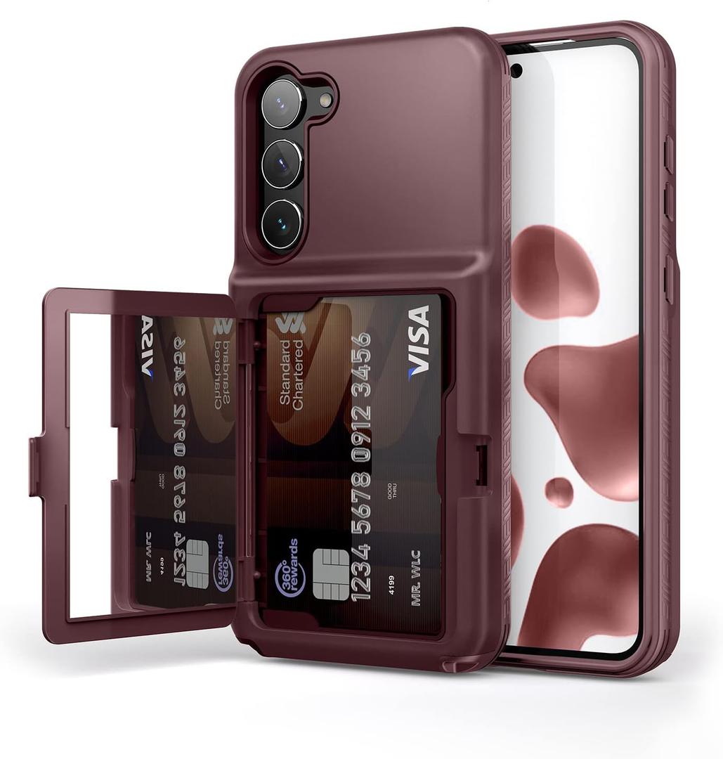 WeLoveCase for Samsung Galaxy S23 Plus Wallet Case with Credit Card Holder & Hidden Mirror, All-Round Protection Shockproof Phone Cover Designed for Samsung Galaxy S23 Plus 5G, 6.6 Inch Burgundy