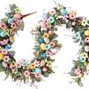 Easter Long Vine Wreath 70 inch Spring Artificial Egg Flower Berry Long Vine Colorful Easter Decoration Holiday Celebration Indoor Outdoor Home Decoration Long Vine