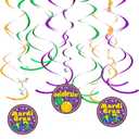 JOYIN 25 PCS Assorted Mardi Gras-Themed Set with 24 Hanging Swirls and 1 Strings with Garland Party Decorations Supplies
