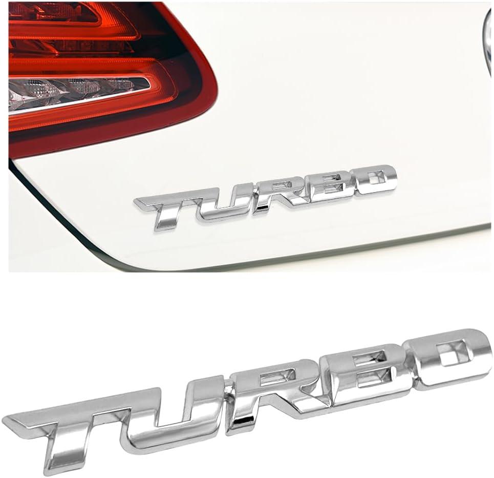 Turbo Car Emblem, 3D Metal Emblem Badge Sticker with Turbo Letters, Self-Adhesive Turbo Vehicle Fender Rear Trunk Emblem Decal, Universal Car Accessories for Decor (Silver)
