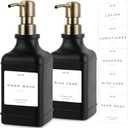 Emerson Essentials Soap Dispenser, Dish Soap Dispenser, Soap Bottle Bathroom Set, Hand Soap Farmhouse Home, Kitchen Soap Dispenser Set - Glass Soap Dispenser with Pump and Labels, 16 Oz, 2 Set (Black | Brass)