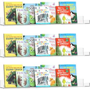 HBlife 36 Inches Invisible Wall Floating Bookshelf for Kids and Nursery, 16 Inch Stud Spacing Clear Acrylic Shelves for Figures, 3 Pack (5MM Thick)