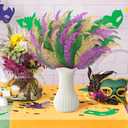 60 Pcs Mardi Gras Glitter Leaves Feathers Stems, 11.4" x 2.5" Purple Gold Green Artificial Feather Leaves Picks Vase Filler, Mardi Gras Faux Sparkly Leaf Twigs Sprays for Carnival Party Table Decor