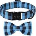 Unique style paws Cotton Dog Collar with Bow Puppy Collar with Black Blue Grid for Small Medium Large Boys Girls Dogs