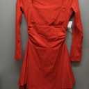 Kaximil Women's Square Neck Ruffle Hem Mini Dress Ruched Waist Long Sleeve Corset Short Party Dresses (Medium, Red)