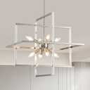 Modern Chandelier, 8-Light Geometric Ceiling Light Fixture, 22" Height Adjustable Brushed Nickel Lamp for Foyer, Stairway, Living Room