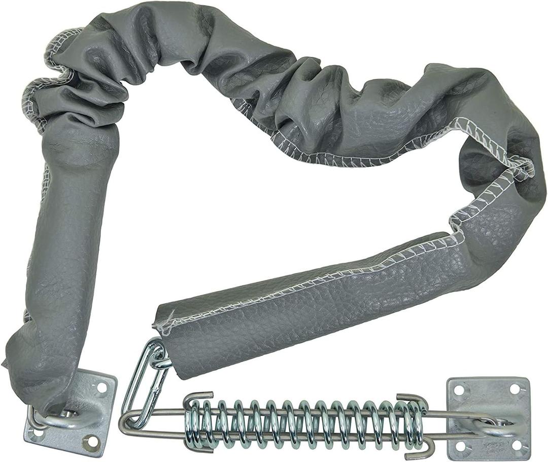 QCAA Extra Heavy Storm Door Chain Check, for Heavy Commercial Door, 32" Length Overall, Solid Brass Bracket Satin Chrome Plated, 304 Stainless Steel Hook, Grey Textured Vinyl Cover, 1 Pack