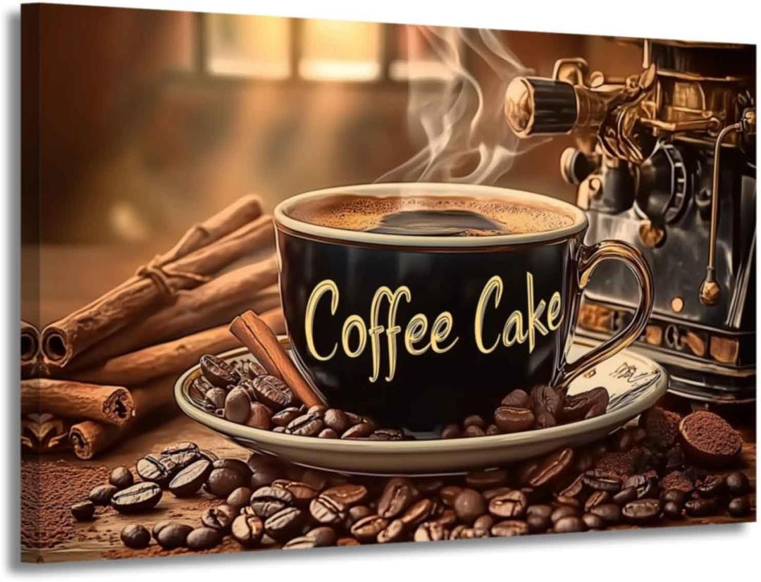 XLMDYYSW Vintage Coffee Sign Wall Art Kitchen Pictures Coffee Cup and Bean Canvas Prints Rustic Family Cafe Bar Painting for Dining Room Home Decor Framed (Black, 12L x 18W)