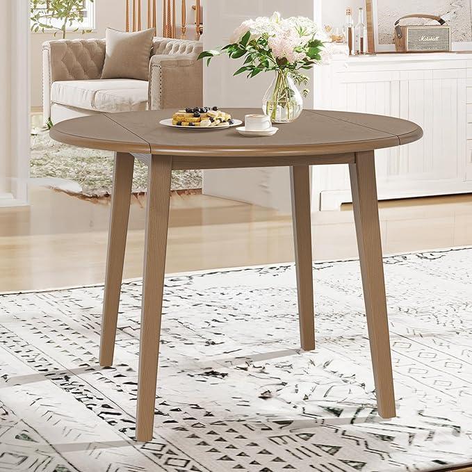 COLAMY 35.8" Round Dining Table, Mid Century Expandable Folding Wooden Kitchen Table