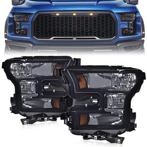 ANDPLAY Front Headlights Assembly Headlamps Pair Fit Ford F150 2015 2016 2017 (Not Fit Models with LED or HID Headlights) Smoky Lens Black Houing Amber Reflector FO2502344