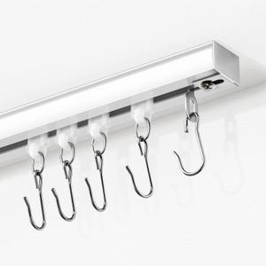 Curtain Track, Ceiling Curtain Track with Roller Hooks, Ceiling Mount Rail Set for Room Divider, 9ft - 12ft (White)