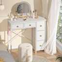 Small Vanity Desk, White Vanity Desk No Mirror, Makeup Table with Storage Drawers, Girls Vanity Dressing Table for Bedroom, 32.28 Inches Compact Vanity for Small Spaces
