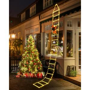 Christmas Decorations LED Ladder Lights with Climbing Santa Claus, 10ft Outdoor Christmas Decorative Lights - 8 Modes Xmas Lights Tree for Home Holiday Wall Window Xmas Decor (Warm White)