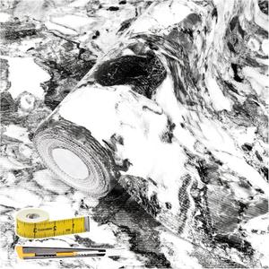 Drawer and Shelf Liner for Kitchen Cabinet: 23.6 in X 30 Ft Non Slip Waterproof Shelf Paper Non Adhesive Refrigerator Liners Grey and White Marble Easy Liners for Bathroom with Knife Tape Measure