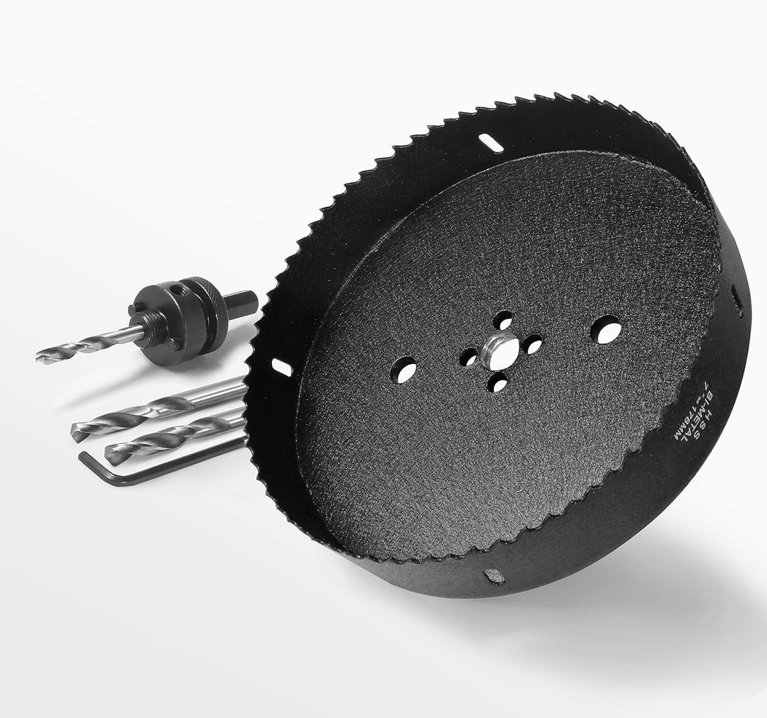 7 Inch Hole Saw with 1/2" Hex Shank Quick Change Arbor, JTemgle Bi-Metal Hole Saw Heavy Duty Hole Cutting Tool for Cornhole Boards, Recessed Lights, Wood, Plastic, Drywall & Soft Metal