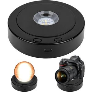 7 Led Rotating Display Stand, Round Spinning Display Stand with Colored Lights 360 Degree Rotating Display Base Stand with 4 Revolving & 8 Light Modes (Black)