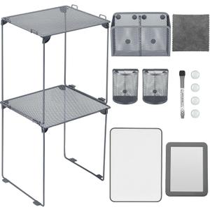 Ctosree 13 Pcs Locker Organizer and Accessories Kit Stackable Mesh Locker Shelf, Pen Holder, Magnetic Mirror, Whiteboard, Cloth, Marker, Magnet for Classroom Back to School Essentials(Gray)