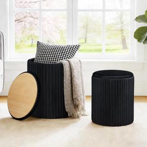 DUMOS Round Ottomans with Storage Set of 2, Vanity Stool, Foot Stool, 14.57''D × 14.57''W ×18.11''H