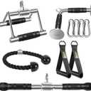 Tricep Press Down Cable Machine Attachment, Heavy Duty Solid Steel LAT Pulldown Attachments, Home Gym Accessories, Double D Handle, V-Shaped Bar, Tricep Rope, Exercise Handles