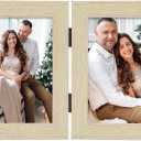 Frametory, 4x6 Double Picture Frame - Real Glass Hinged 2 Photos Collage, Desktop Picture Frame Standing Vertical (Natural, 1 Pack) (Beige)