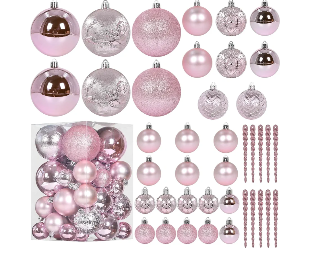 Christmas Ball Ornaments for Christmas Decorations - 41 Pieces Xmas Tree Pink Shatterproof Ball Ornaments with Hanging Loop for Holiday and Party Decoration