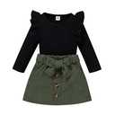 fhutpw Baby Toddler Girl Outfits Fall Winter Clothes Turtleneck Knitted Cotton Long Sleeves Tops & Button Mini Skirts Set, Size:90