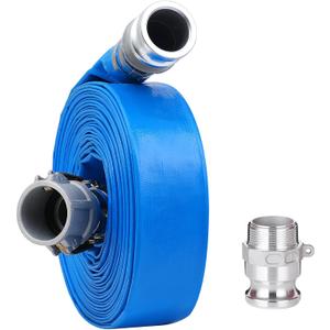 1-1/2" x 100ft PVC Lay Flat Discharge Hose With Aluminum Camlock C & E Fittings, Cam Lock Fitting Type F included, Heavy Duty Reinforced Pump Backwash Hose Assembly