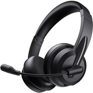 Wireless Headset with Mic for Work with Cancelling Mic for Home Office Remote Work, Bluetooth V5.3 Wireless Headphones with Mic to USB A/C Dongle & Mic Mute (Black)