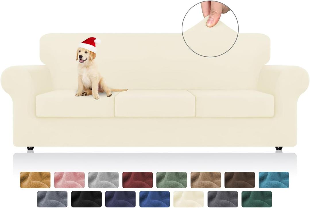 KEKUOU 4 Pieces Stretch Couch Covers for 3 Cushion Couch Sofa pet Friendly Sofa Covers Washable Soft Elastic Dogs Furniture Protector Sofa,Beige