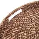 Round Rattan Woven Serving Tray with Handles Ottoman Tray for Breakfast, Drinks, Snack for Coffee Table, Home Decorative (16.9 inch, Honey Brown)