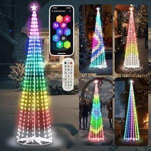 Ryhpez 12 ft Smart Christmas Cone Tree, Outdoor Christmas Tree Lights with Remote APP Control, 622 LED RGB Color Changing DIY Light Show, Music Sync for Xmas Decorations