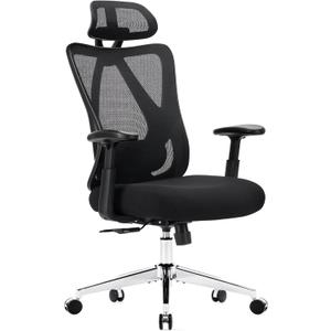 Sweetcrispy Home Office Desk Chair, Ergonomic Rolling Work Swivel High Back 135Tilt Function Big and Tall Computer with Wheels, 2D Armrest Adjustable Lumbar Support & Headres, Modern Inky