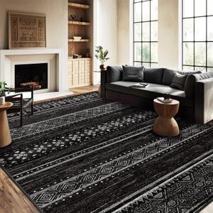 BESTSWEETIE 9x12 Area Rugs for Living Room Washable Moroccan Farmhouse Neutral Geometric Low Pile Non-Slip Soft Print Pattern Rug for Bedroom Kitchen Dining Room Entryway Black/White