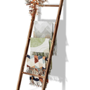 Blanket Ladder for Living Room 5-Tier Blanket Holder with Light, Wall-Leaning Blanket Rack, Ladder Shelves, Wooden Quilt Ladder, Farmhouse Decor for Bedroom Bathroom Home Decor (Brown)
