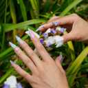 3 x 3D Floral Press On Nails Long Stiletto Fake Nails Elegant Handmade Ombre Nail Art with Lilies Flowers Designs, Multi-Layer Gel Reusable Acrylic Nails for Women (3D Lily Ombre, M)