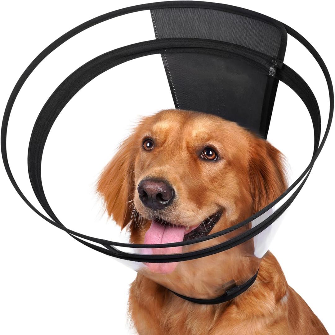 Dog Cone, Transparent Recovery Collar for Large Medium Small Dogs, E Collar After Surgery to Stop Licking, Depth Adjustable Soft Cone Not Block Vision (Ultra Transparent)